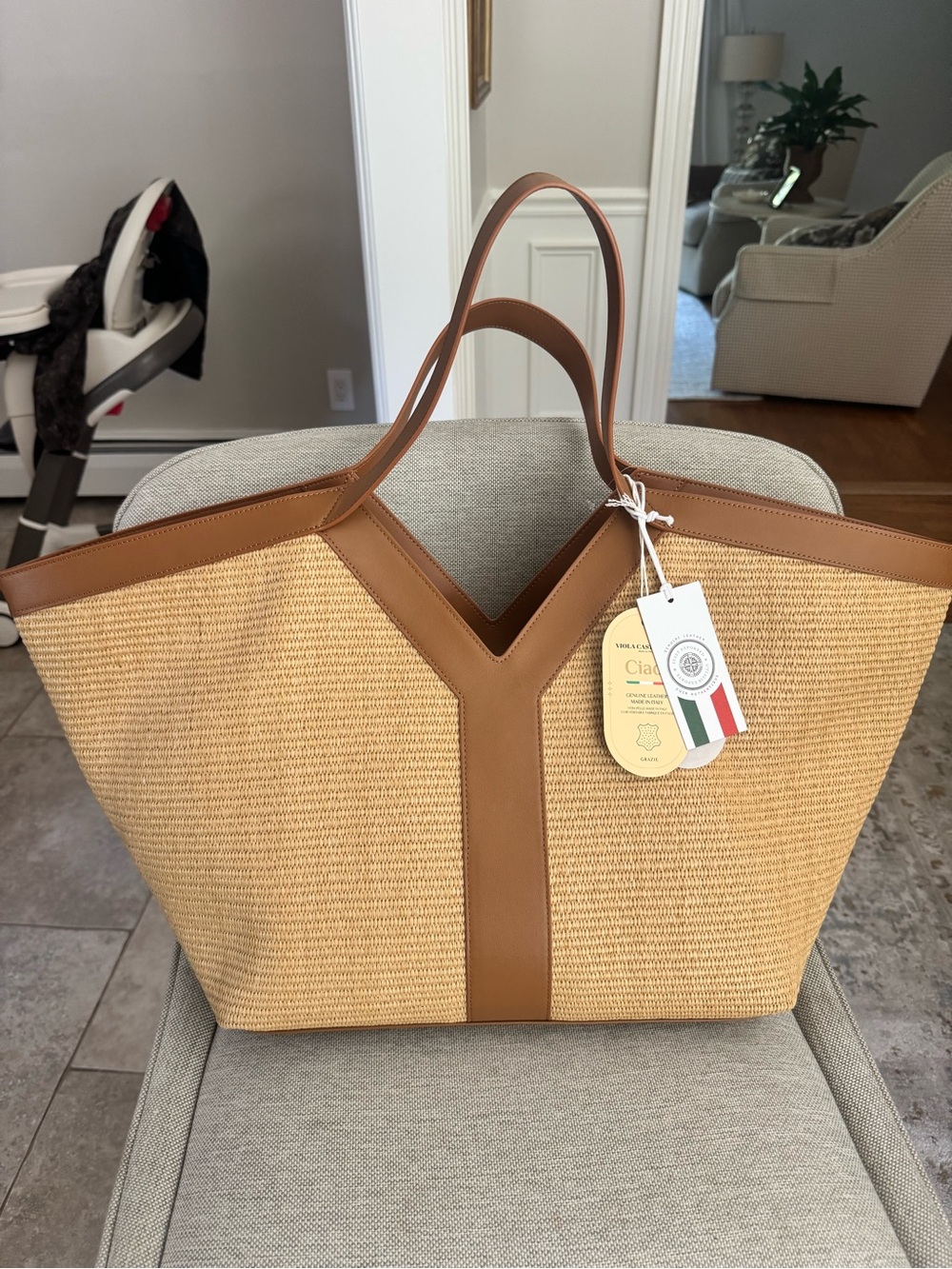 VIOLA CASTELLANI made in italy leather and straw large tote - Picture 2 of 8